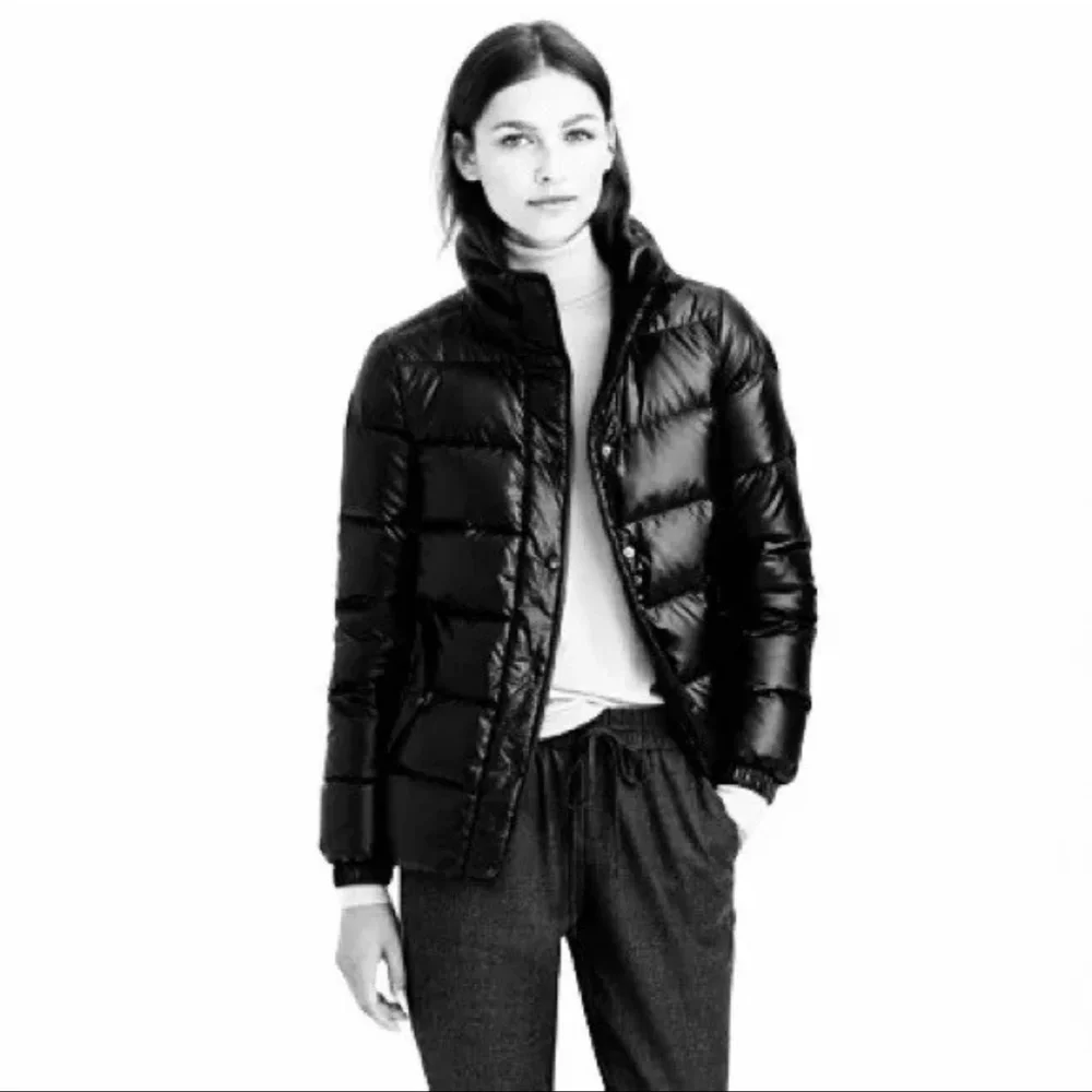 J. Crew Women's Shiny Black Down Filled Puffer Jacket. Style #B1186 Sz S
